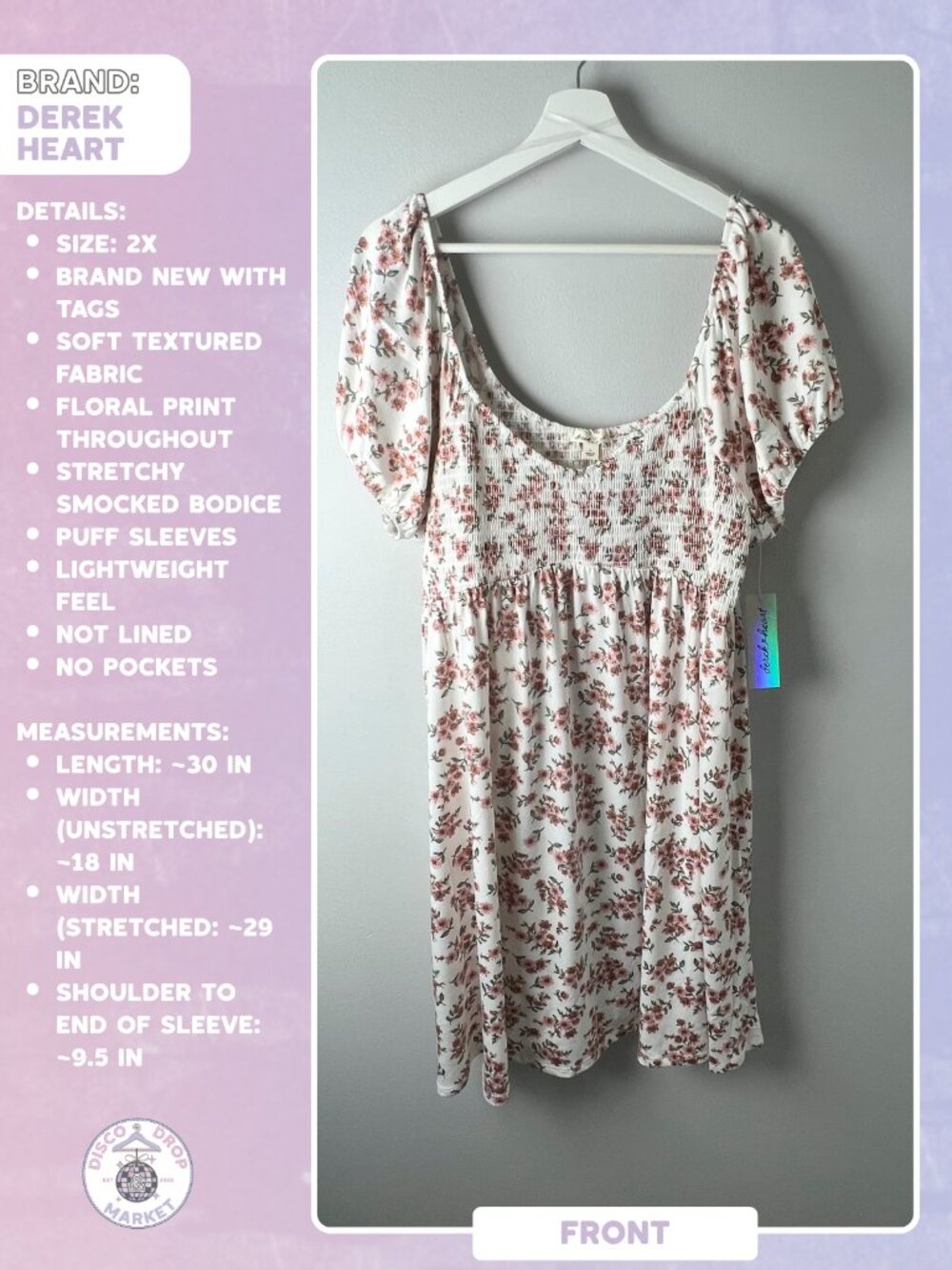 Derek Heart Floral Babydoll Dress Plus Size 2X NWT